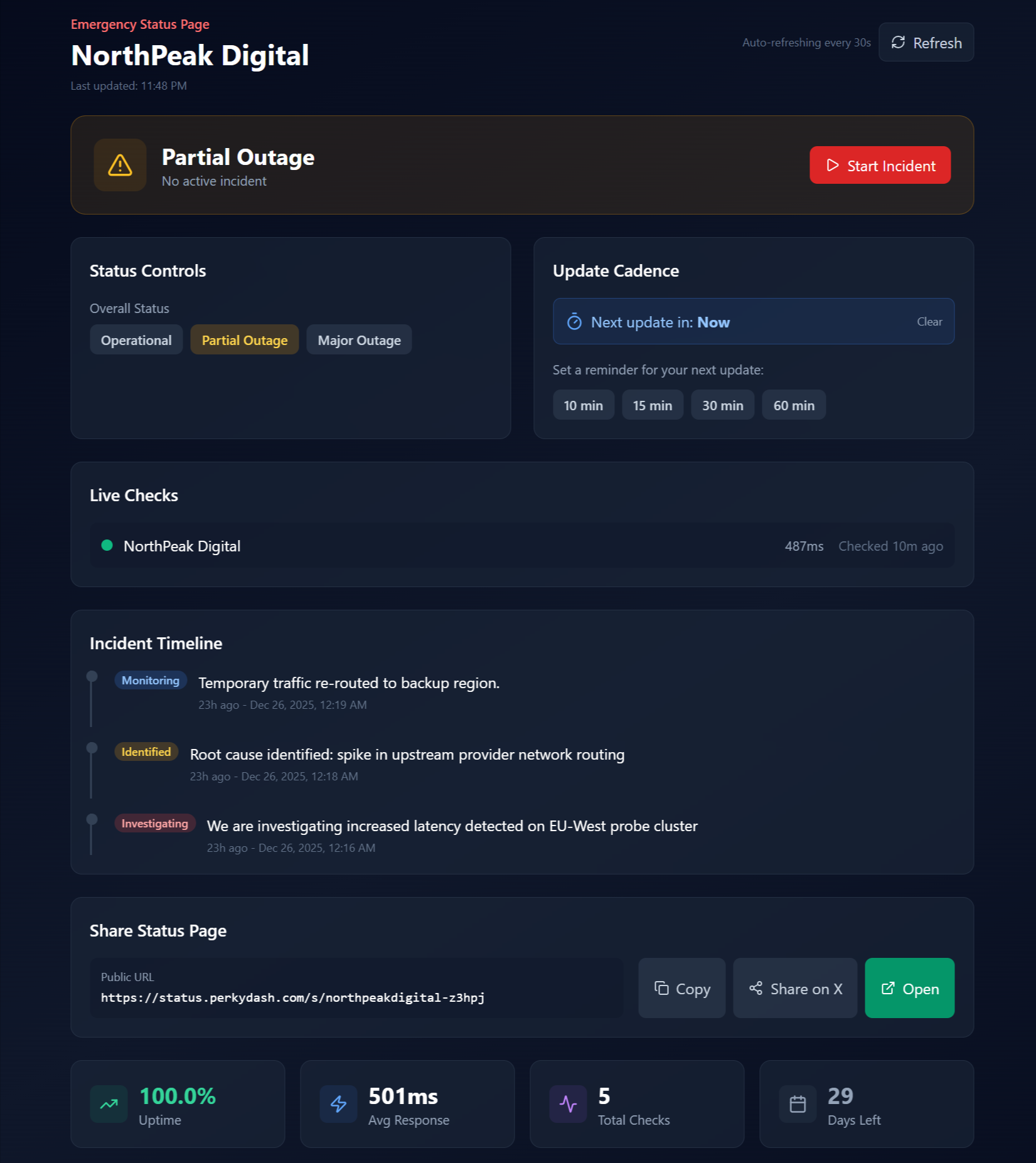 PerkyDash Uptime Monitoring Tool